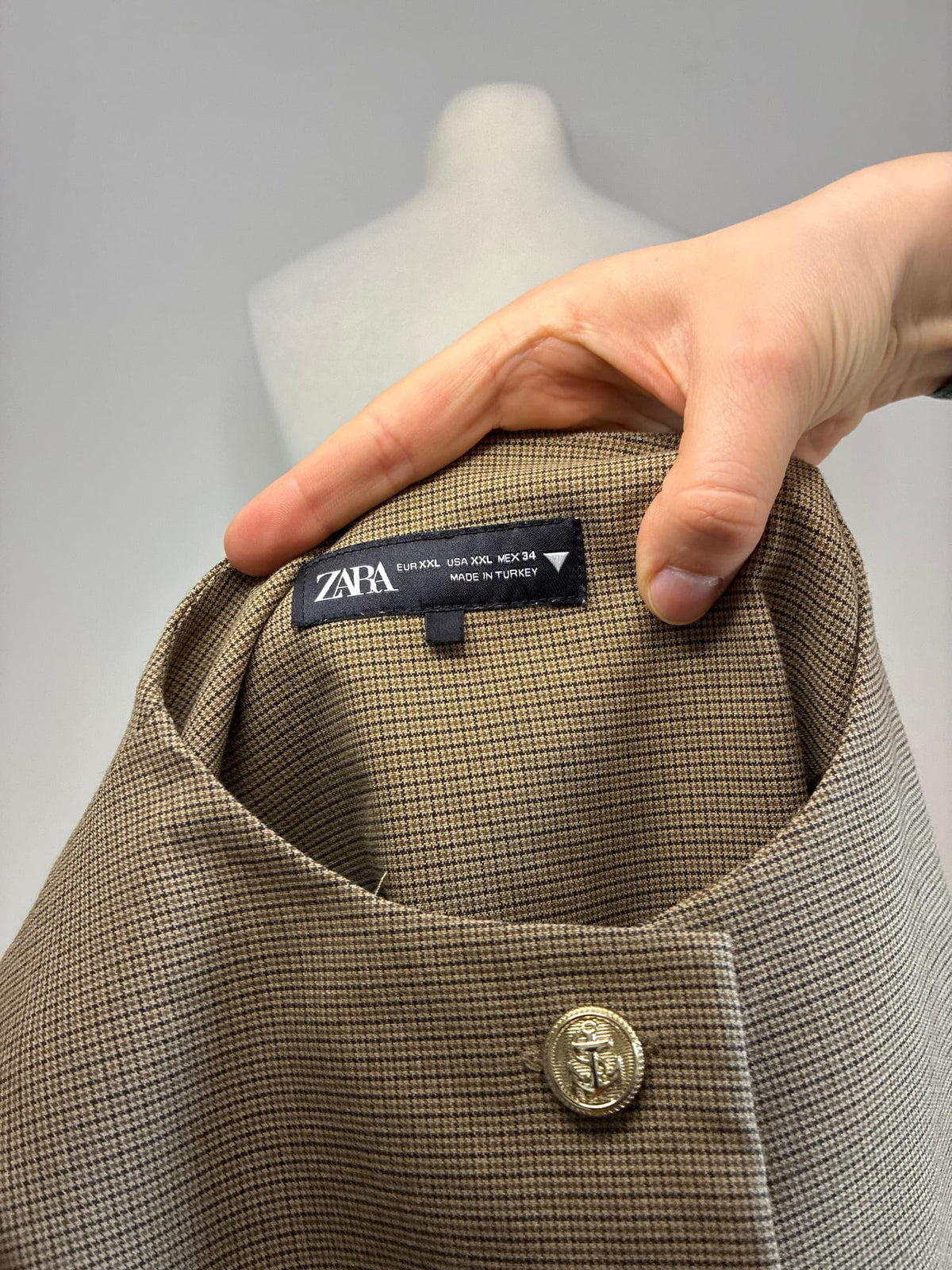 Zara Weste, Größe XXL (EUR), Beige-Braun mit Hahnentritt-Muster, Markenetikett