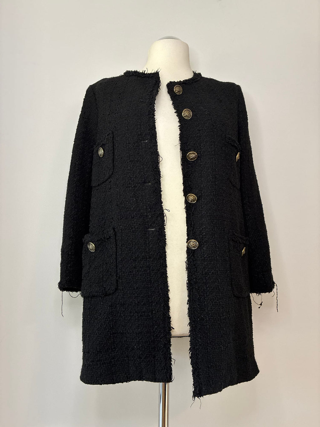 Zara Bouclé-Mantel, Größe L, Schwarz, Vorderansicht