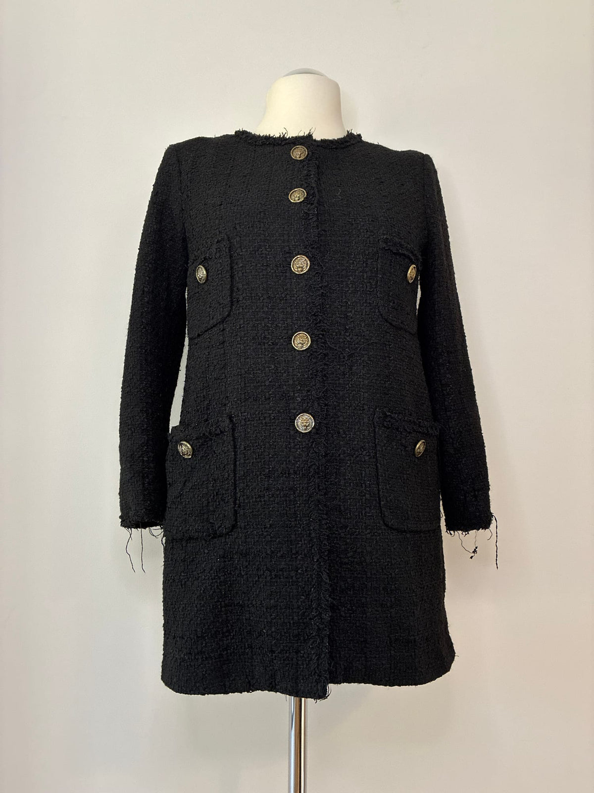 Zara Bouclé-Mantel, Größe L, Schwarz, Vorderansicht 2
