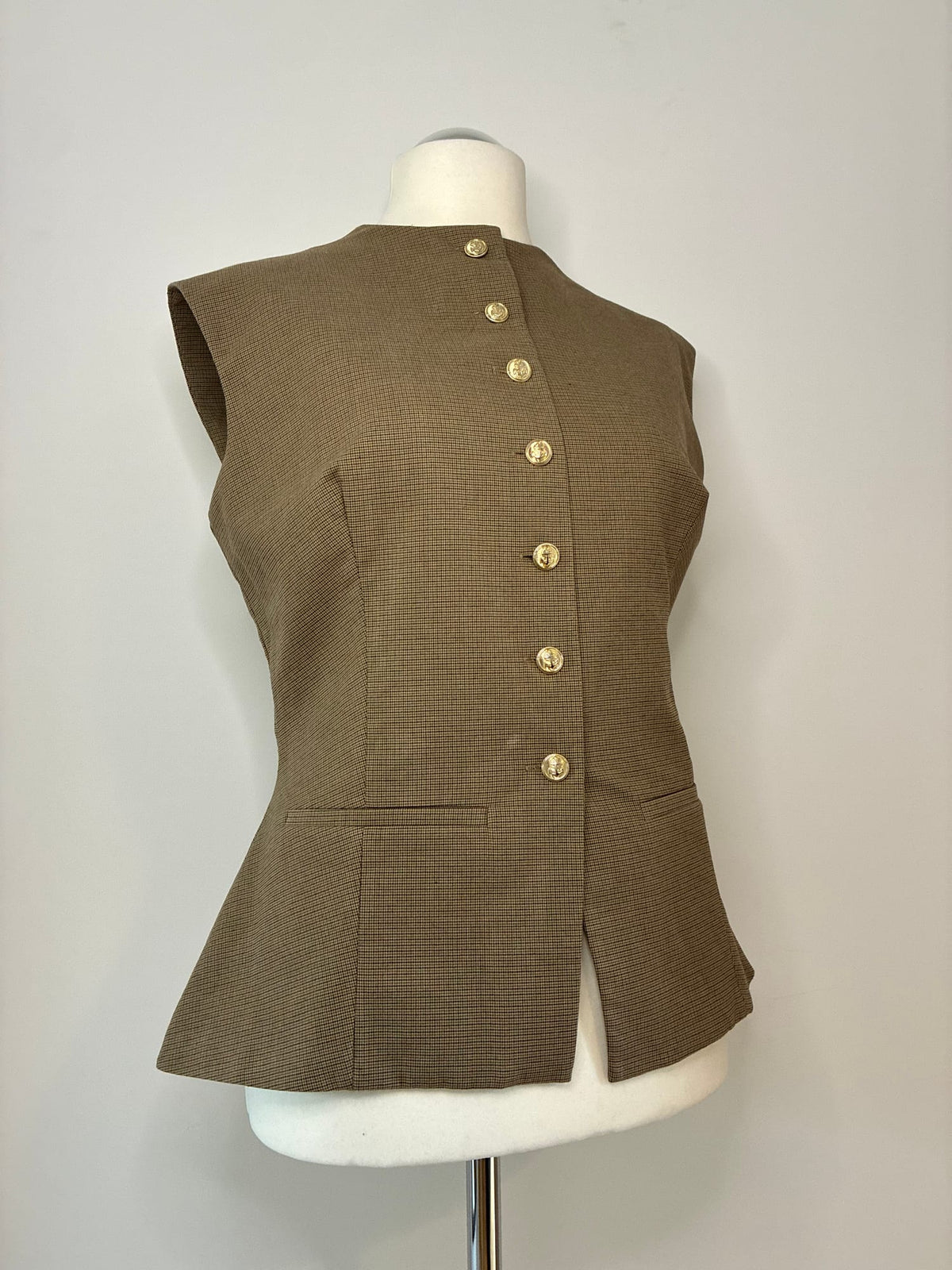 Zara Weste, Größe XXL (EUR), Beige-Braun mit Hahnentritt-Muster, Seitenansicht