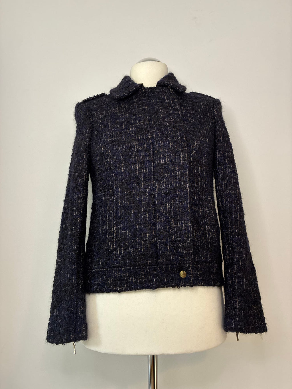 Sézane Bouclé-Jacke, Größe M, Dunkelblau meliert, Weitere Ansicht