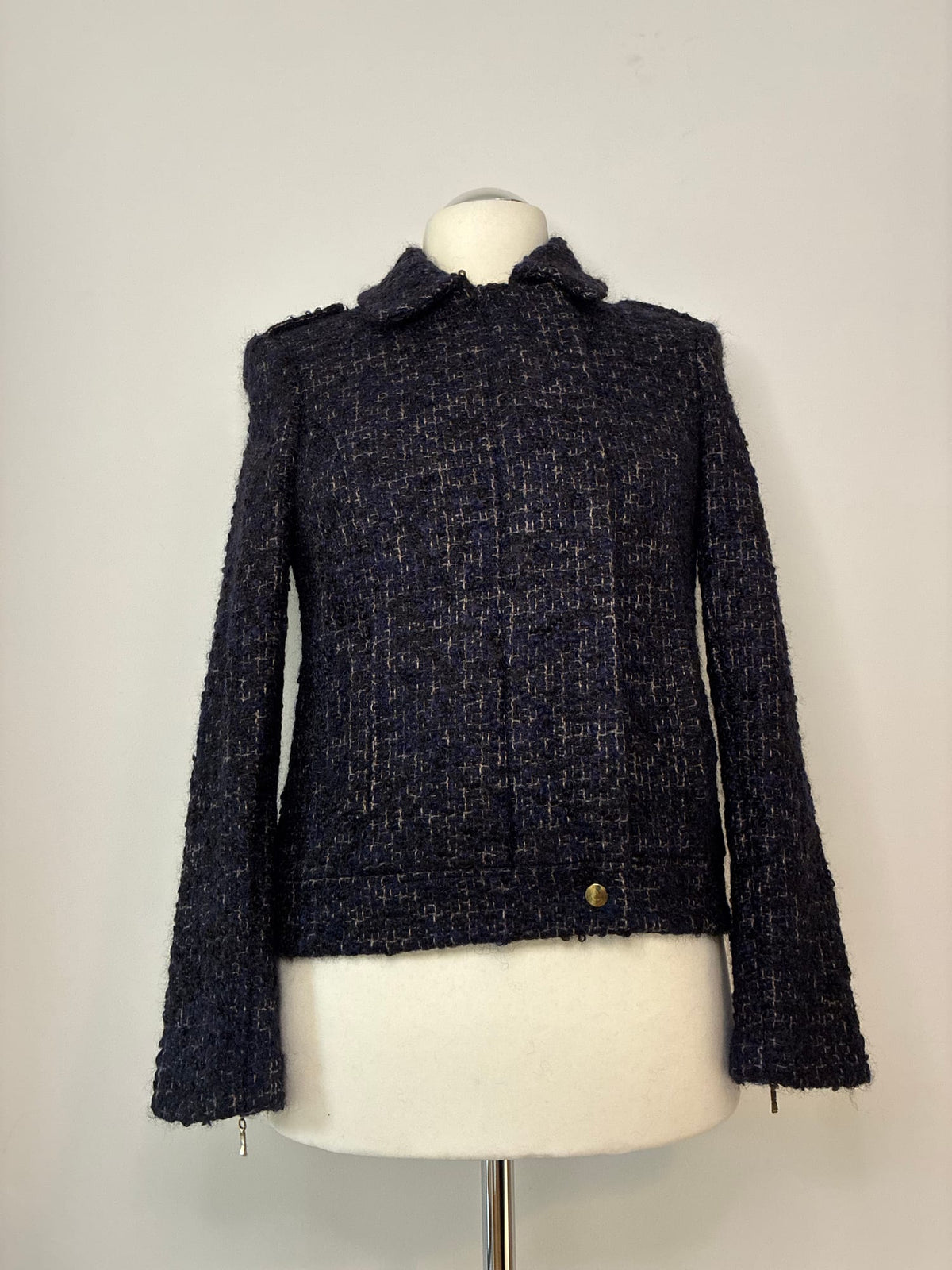 Sézane Bouclé-Jacke, Größe M, Dunkelblau meliert, Weitere Ansicht