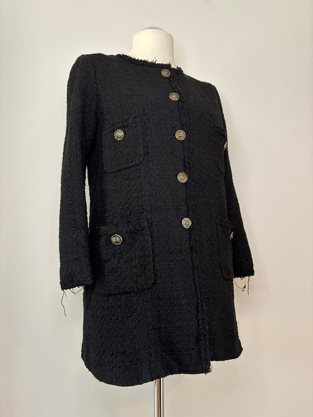 Zara Bouclé-Mantel, Größe L, Schwarz, Seitenansicht
