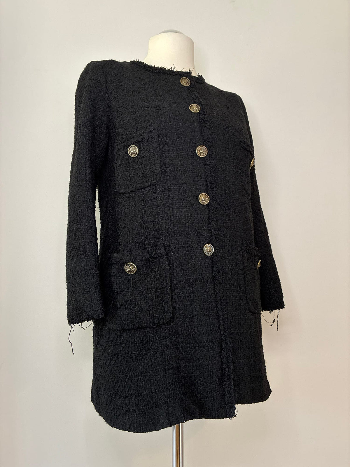 Zara Bouclé-Mantel, Größe L, Schwarz, Seitenansicht