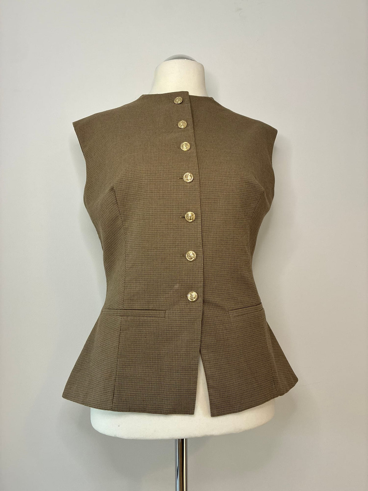 Zara Weste, Größe XXL (EUR), Beige-Braun mit Hahnentritt-Muster, Vorderansicht