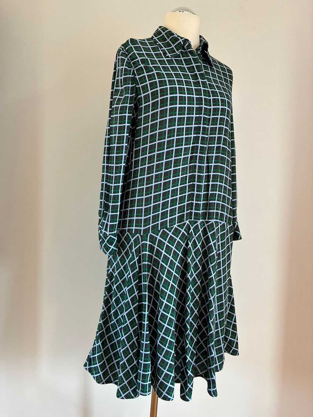 COS Hemdblusenkleid Größe 42 in Grün, Schwarz und Hellblau kariert