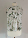 Ivy & Oak Bluse Größe 42 in Weiß mit grünem Blumenmuster und Volants