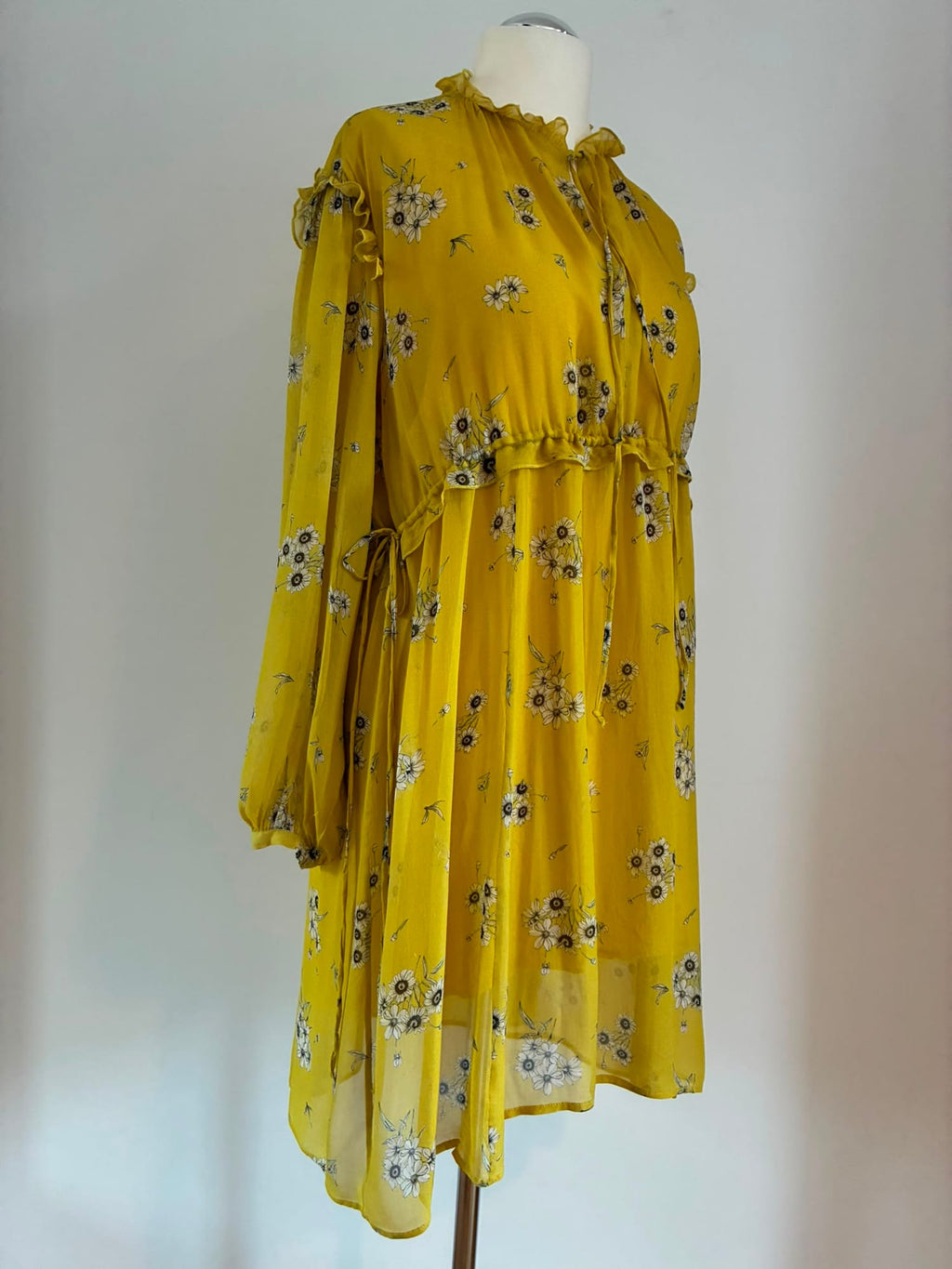Ivy & Oak Midikleid Größe 42 in Senfgelb mit floralem Muster