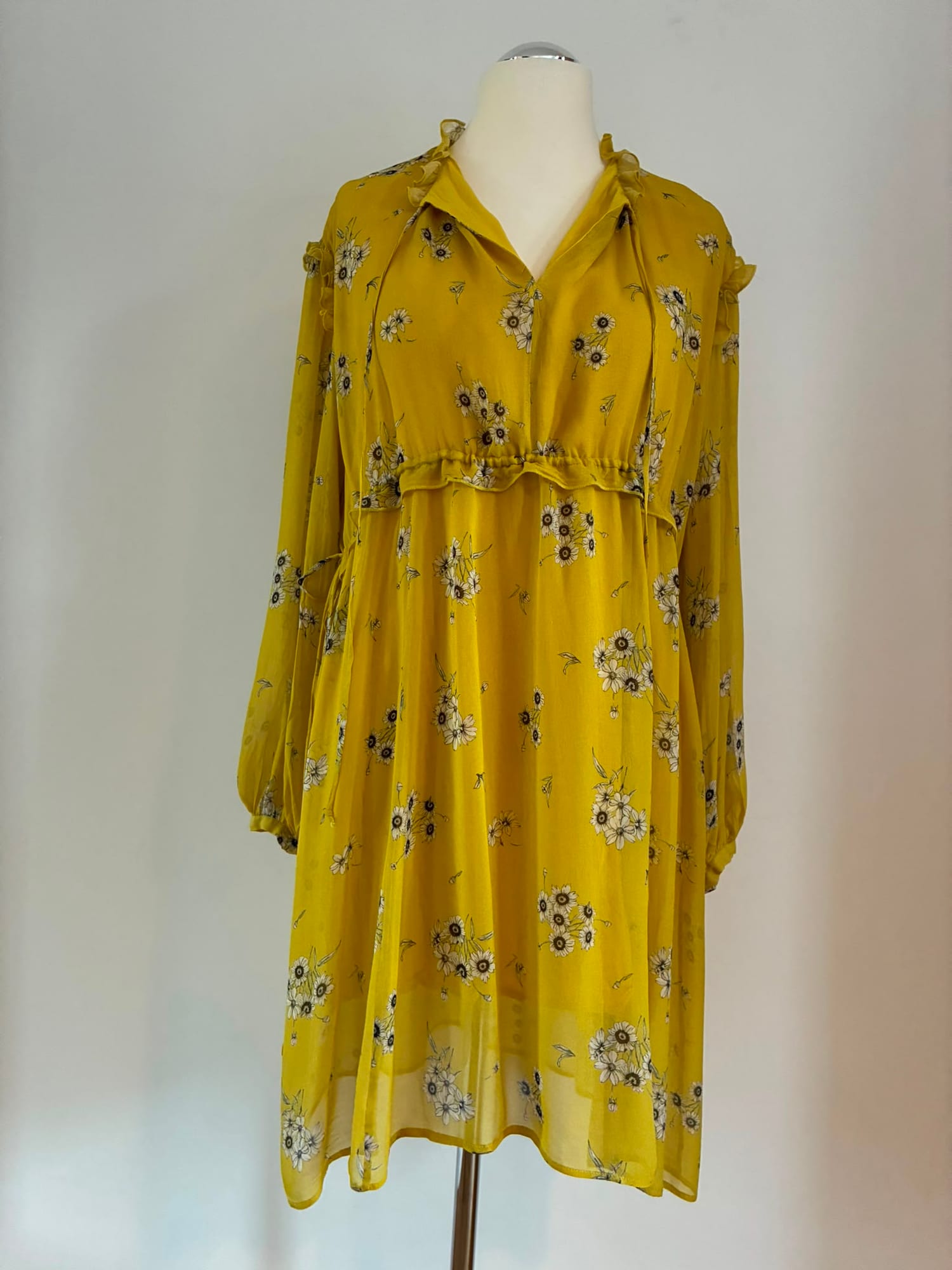 Ivy & Oak Midikleid Größe 42 in Senfgelb mit floralem Muster