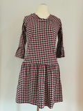 Blutsgeschwister Jerseykleid Größe XL in Bordeaux und Cremeweiß mit Retro-Muster