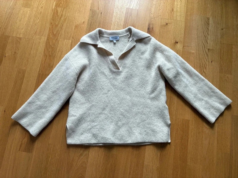 Cozy Strickpullover mit Polo-Kragen, Hellbeige