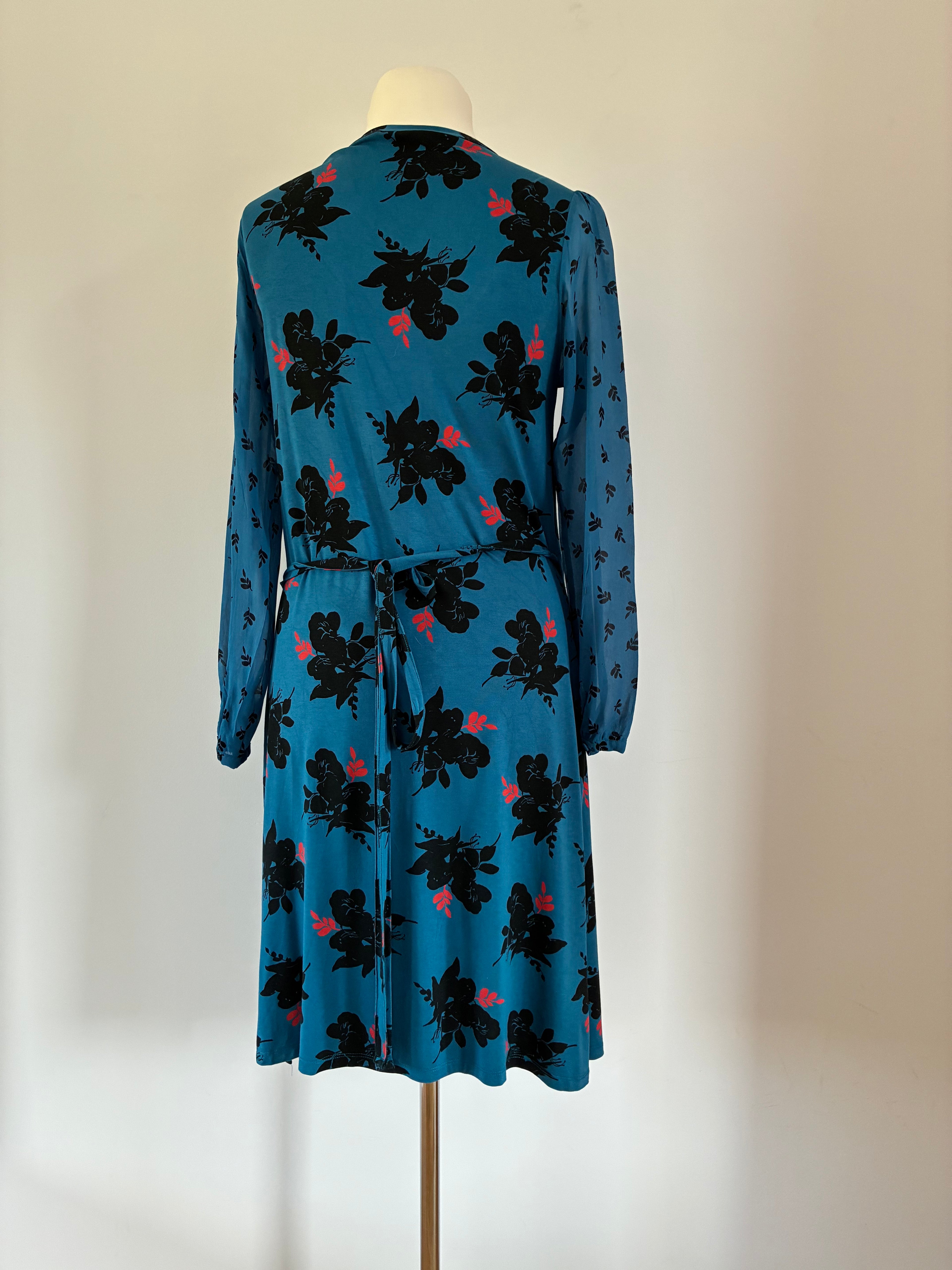 Boden Wickelkleid Petrol Blau mit Blumenprint – Gr. UK 16 / DE 44