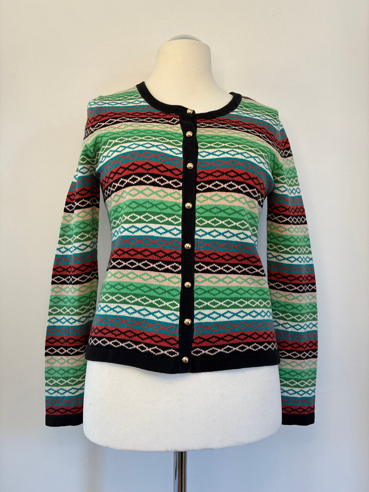 King Louie Cardigan Größe L aus Baumwoll-Wollmix mit buntem Muster