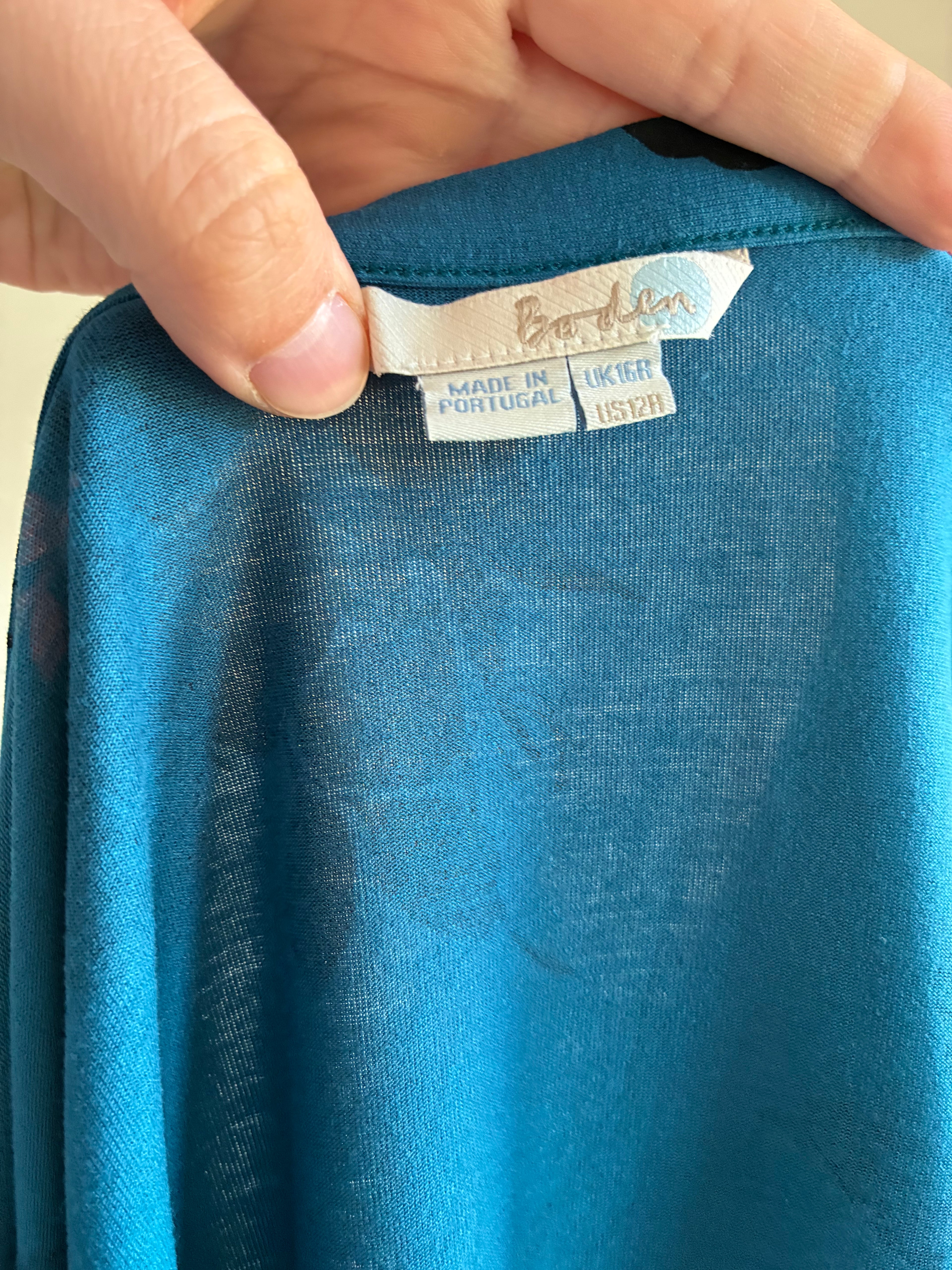 Boden Wickelkleid Petrol Blau mit Blumenprint – Gr. UK 16 / DE 44