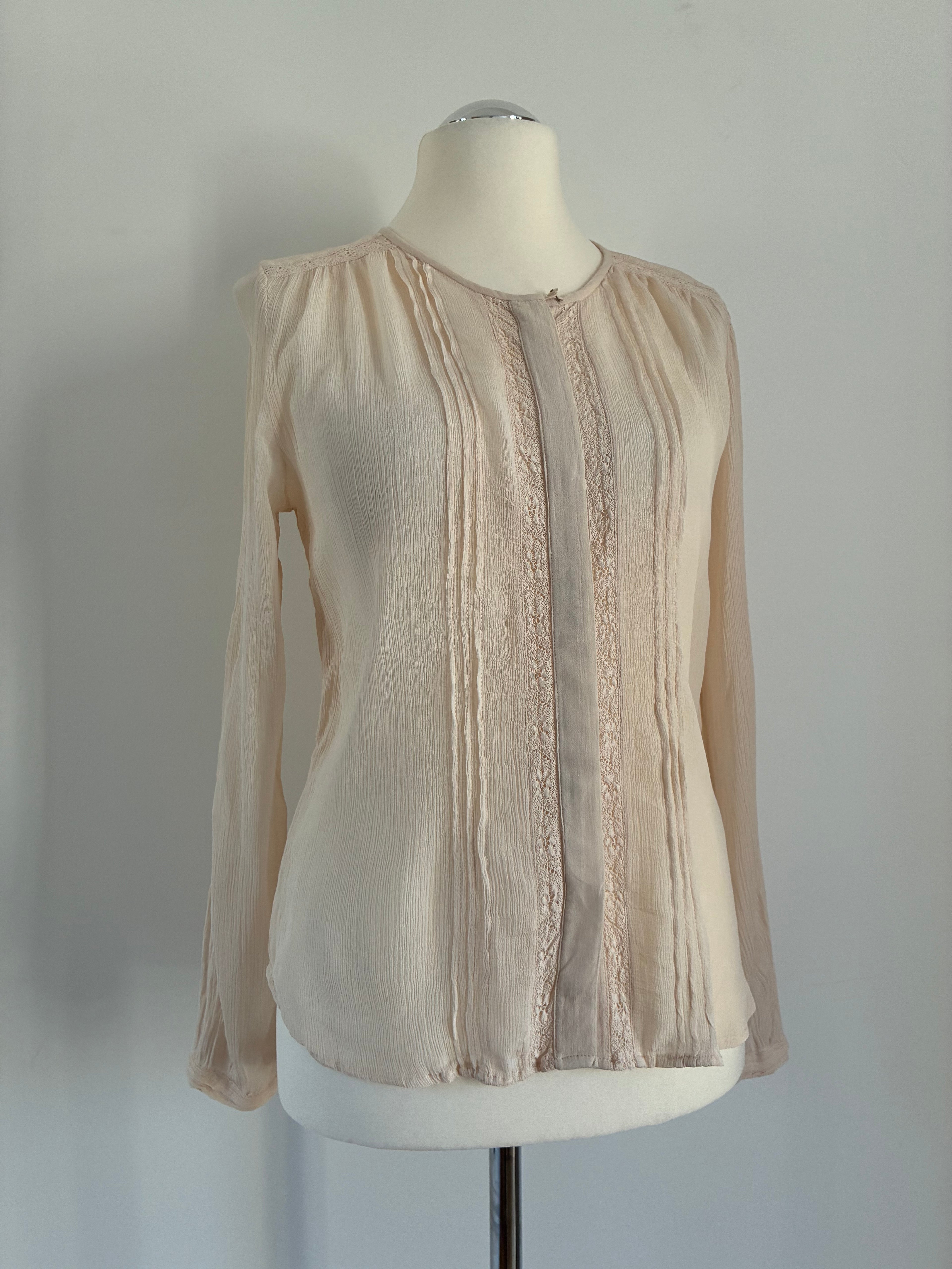 Noa Noa Bluse in Creme mit Spitze und Crinkle-Struktur – Größe XL / 42