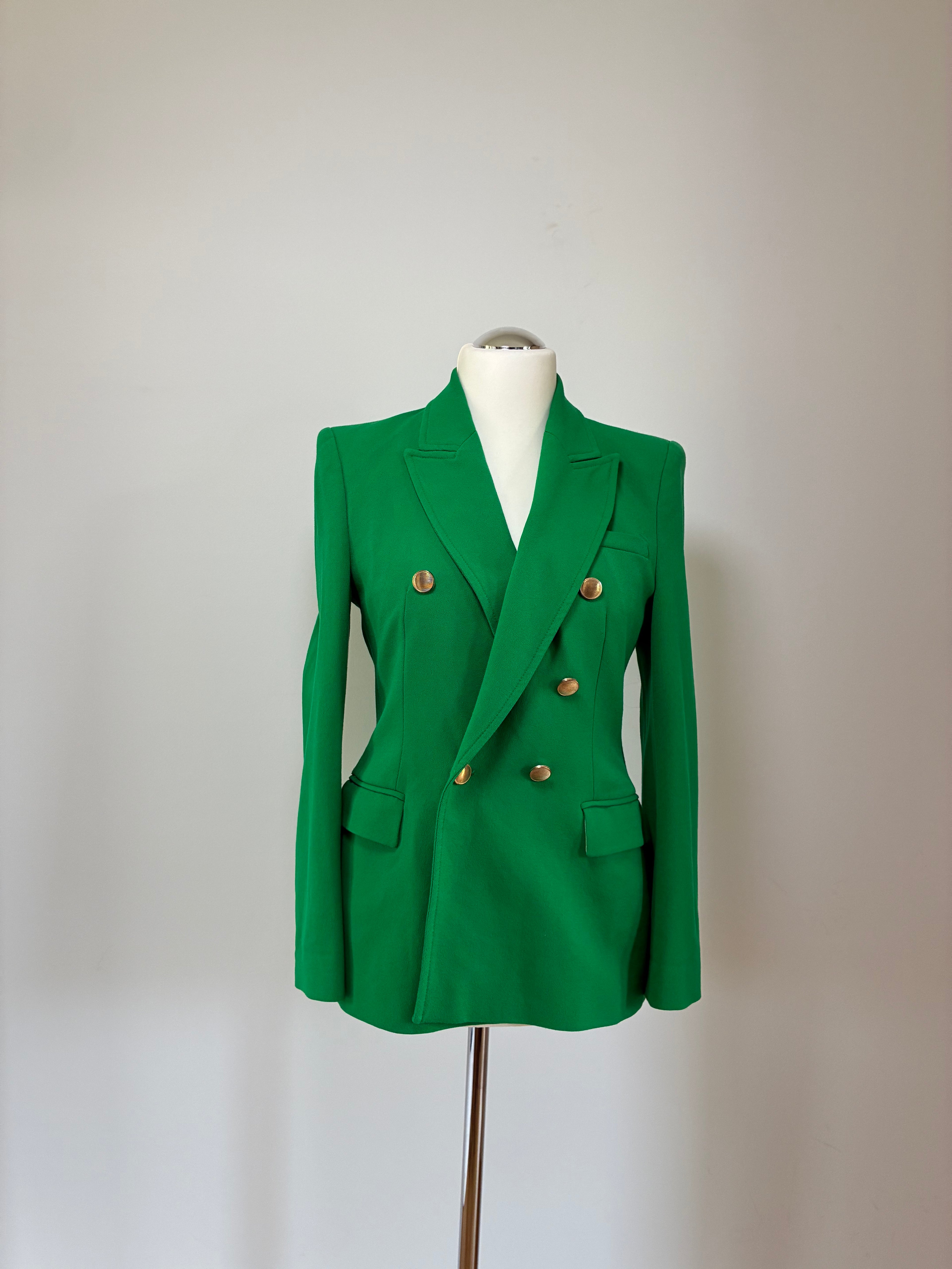 Smaragdgrüner Zara Doppelreiher-Blazer Größe M 38 mit goldfarbenen Knöpfen