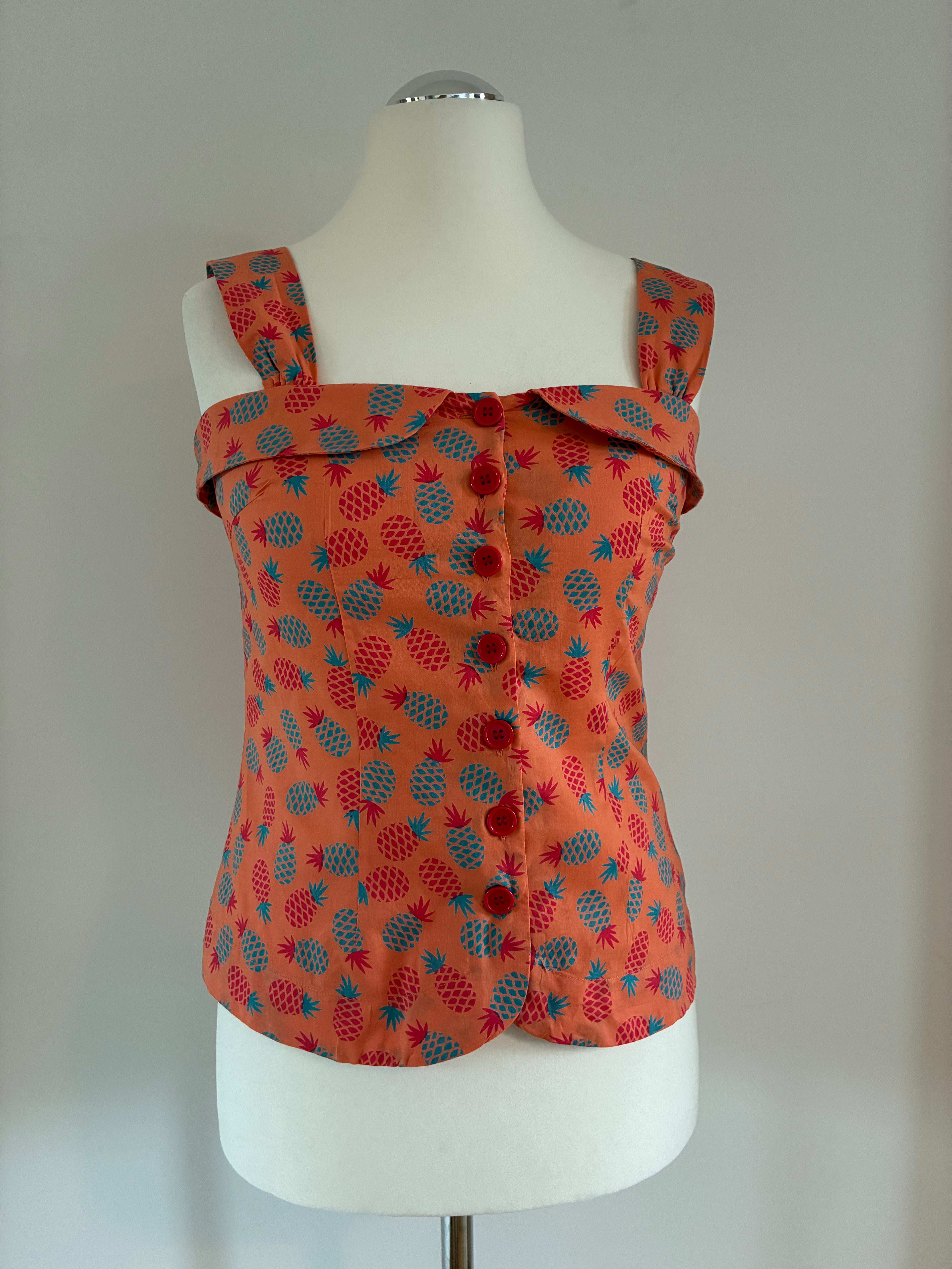 Emily and Fin Baumwollbluse in Orange mit Motiv – Größe M / 38
