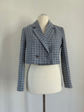 Moderner Zara Bouclé-Blazer Größe L 40 in Blau-Grau – cropped