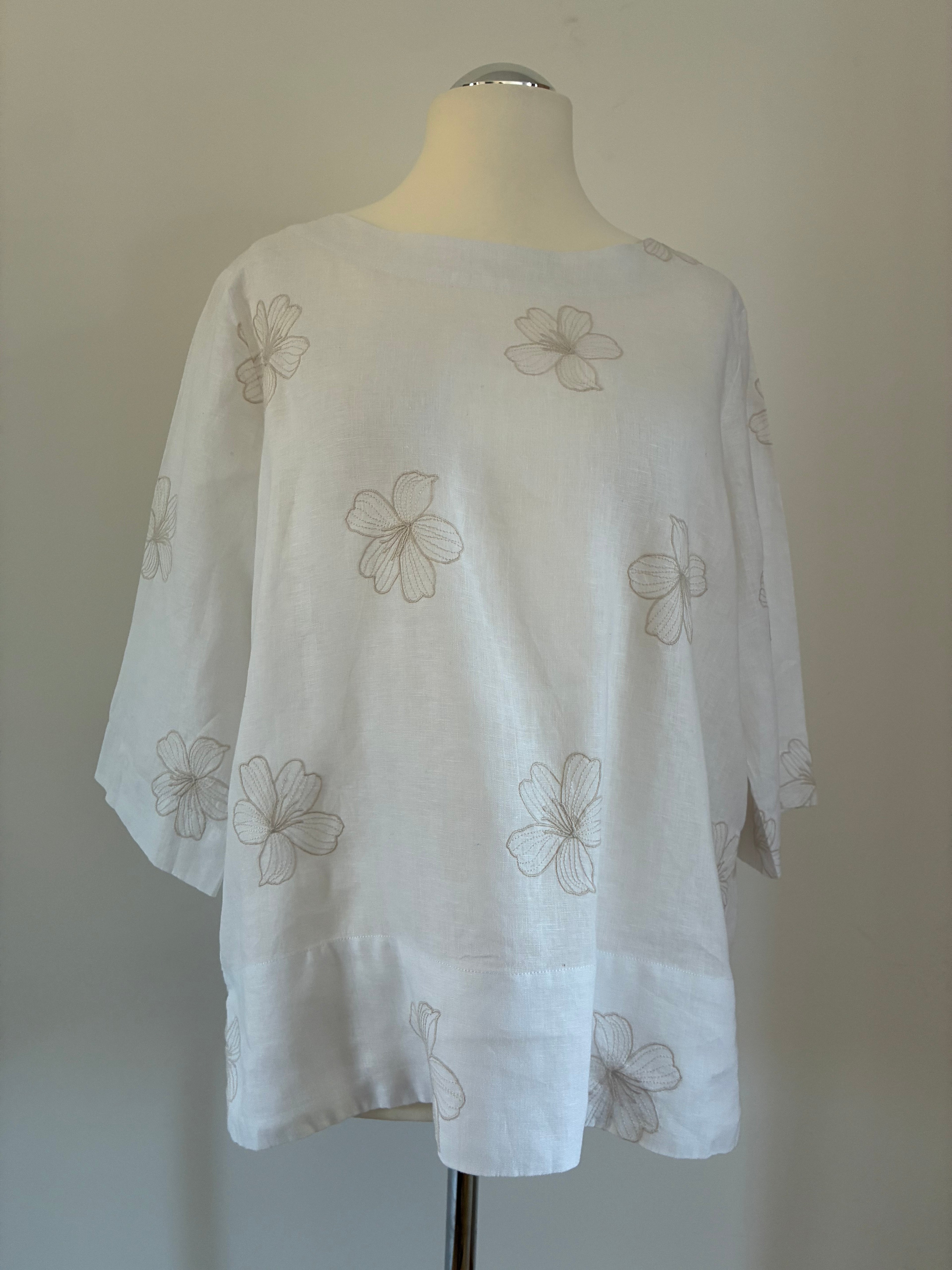 Chelsea Rose Leinenbluse XL 42 – luftig, weiß und fein bestickt