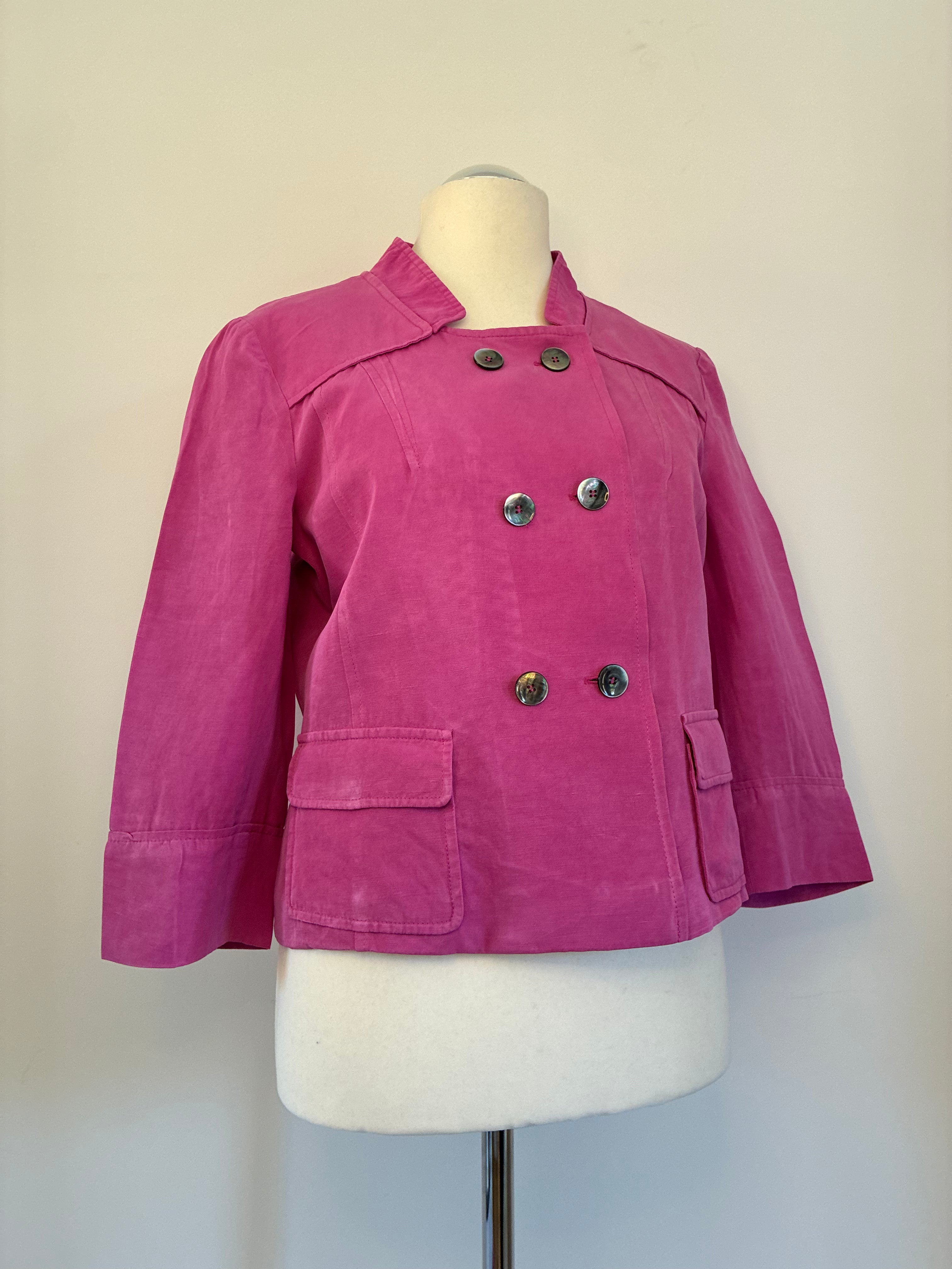 Strahlende Laurèl Jacke Größe L 40 in Fuchsia aus Seide und Leinen