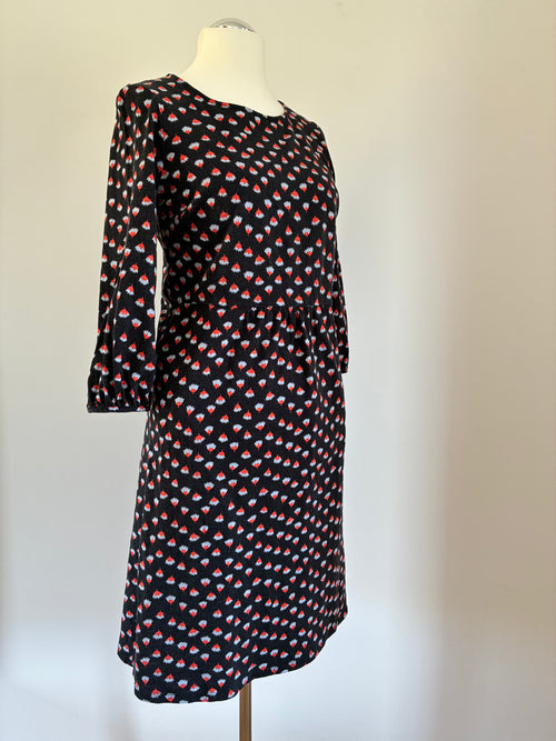 Boden Kleid Gr. 42/44 Schwarz Rot Tulpen-Print Baumwolle