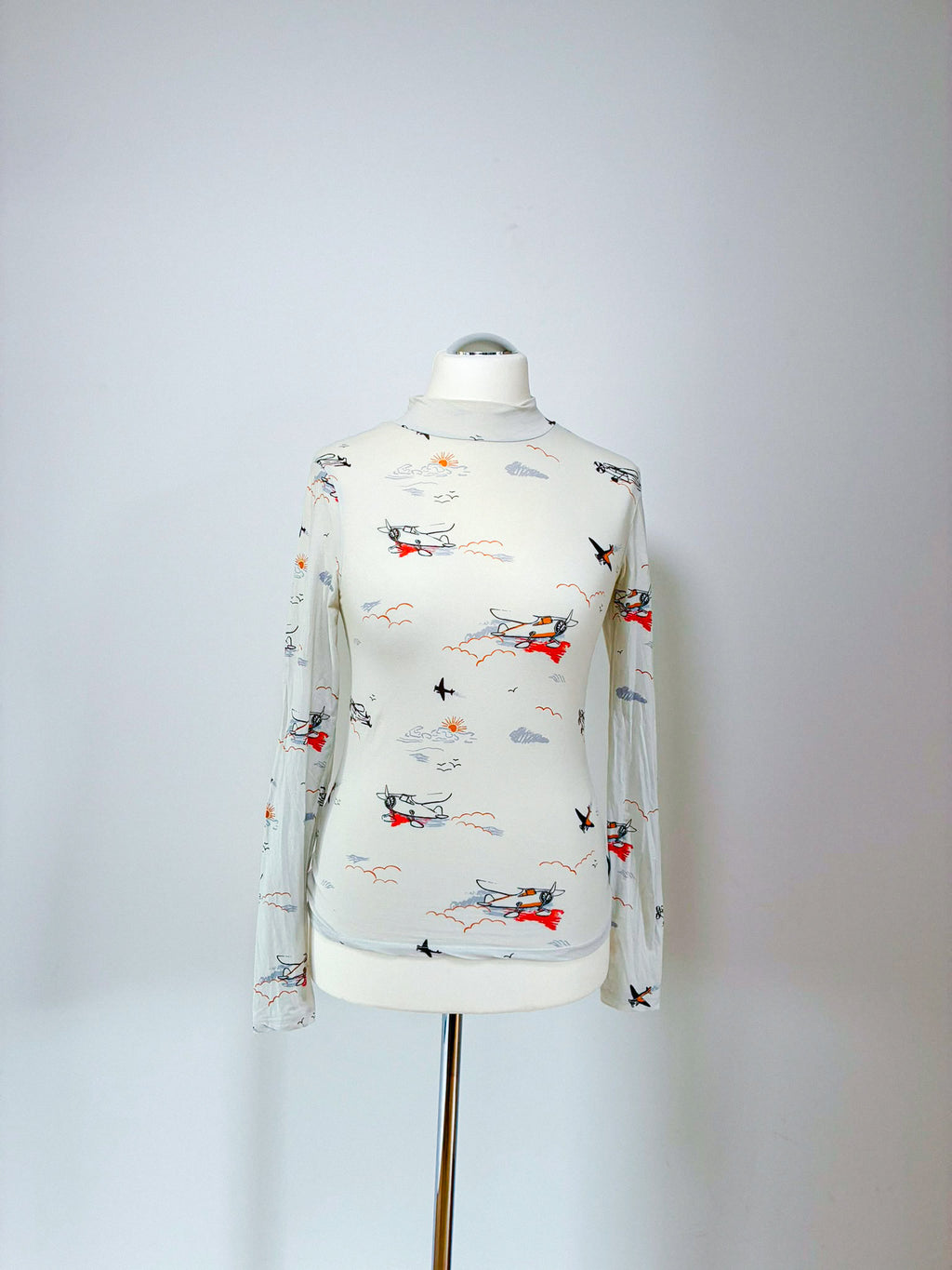 Scotch & Soda Rollkragen-Longsleeve Größe S mit Flugzeugprint