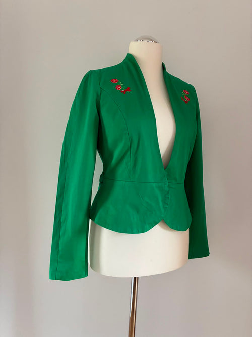 Blutsgeschwister Kurzblazer in Grün Gr. 40 L mit floraler Stickerei