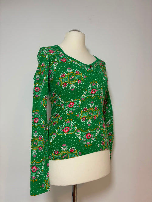 Blutsgeschwister Langarmshirt in Grün mit Blumenmuster aus Bio-Baumwolle