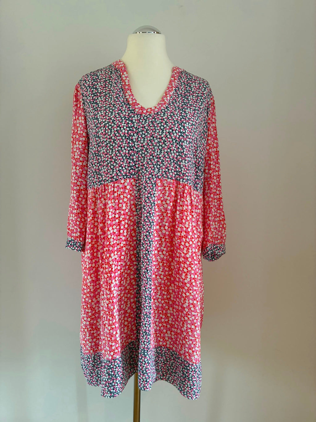 Boden Tunikakleid Punkte Rosa Marine Viskose Gr. 44 UK 20