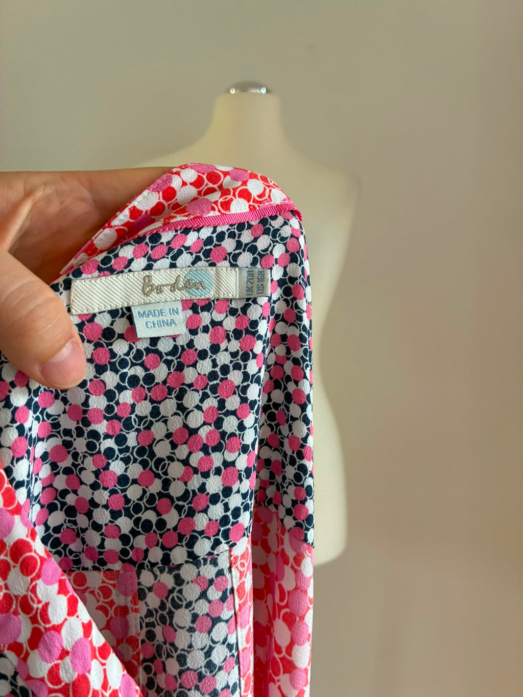 Boden Tunikakleid Punkte Rosa Marine Viskose Gr. 44 UK 20