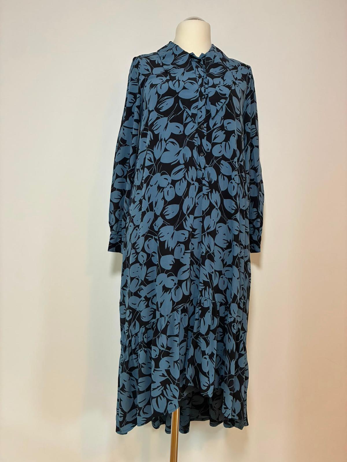 MSCH Copenhagen Kleid in Blau Schwarz mit Schleifenkragen