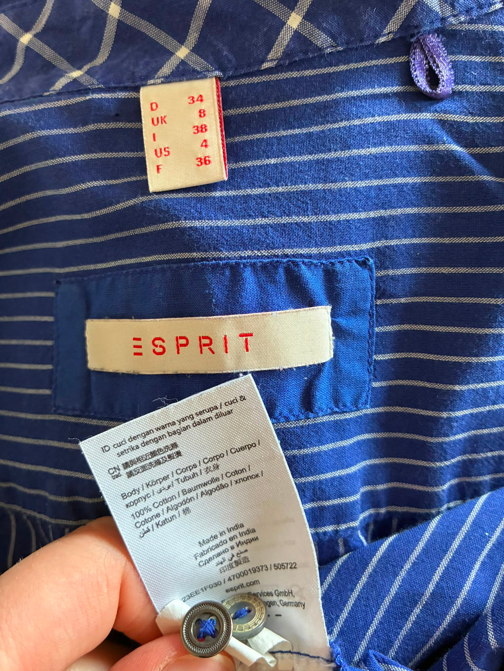 Esprit Bluse Größe 34 in Blau-Weiß gestreift aus Baumwolle