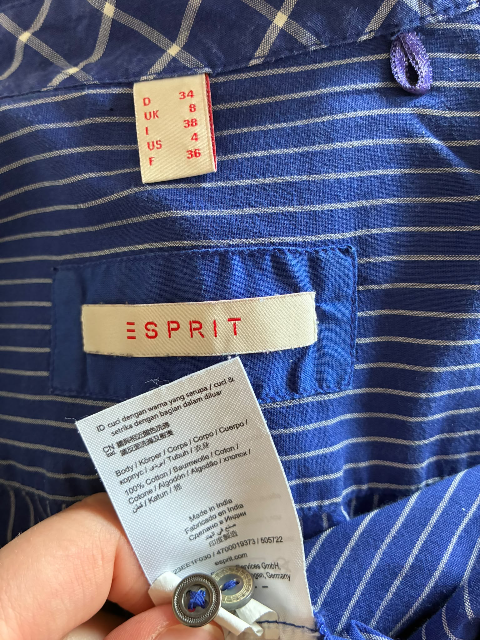 Esprit Bluse Größe 34 in Blau-Weiß gestreift aus Baumwolle
